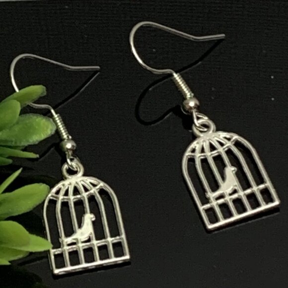 Bird Earring, Bird Cage Jewelry, Gift Idea, Bird Jewelry, Bird Cage Earring - Picture 2 of 6
